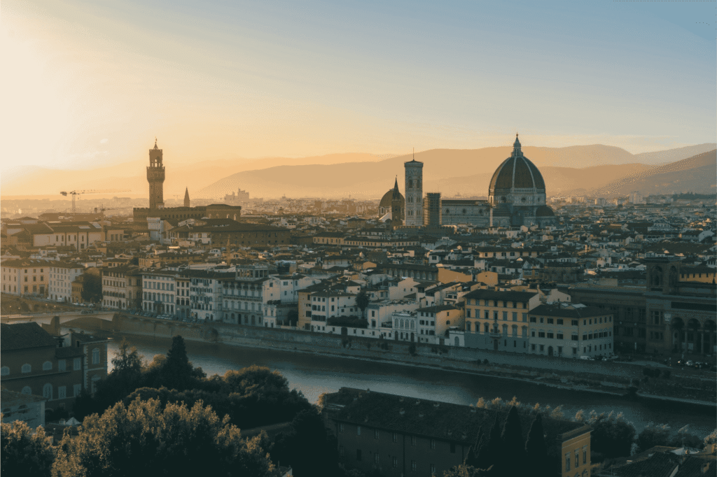 Florenz zum Sonnenuntergang, fotografiert vom Piazzale Michelangelo