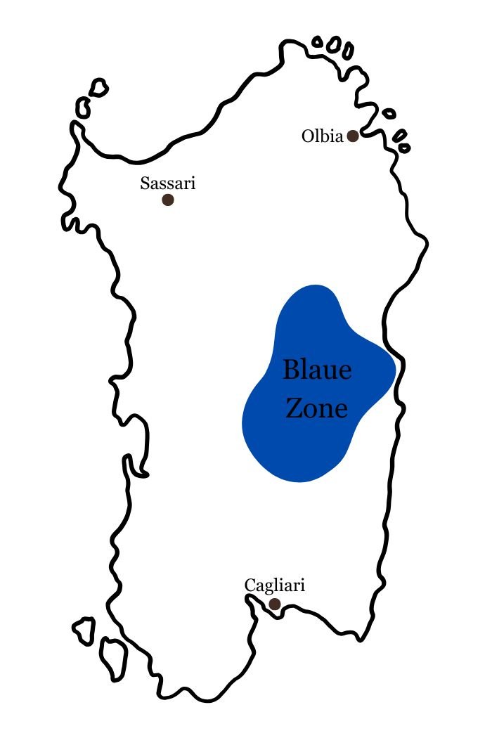Karte Blaue Zone Sardinien